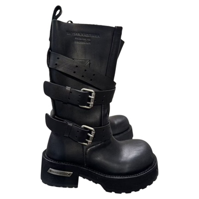 ido厚底骑士靴女真皮大筒围长靴