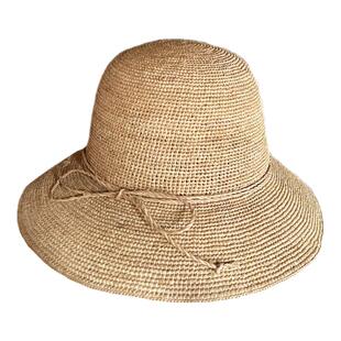 夏日香气～高品质天然拉菲草编织圆顶遮阳草帽夏季百搭法式大檐帽
