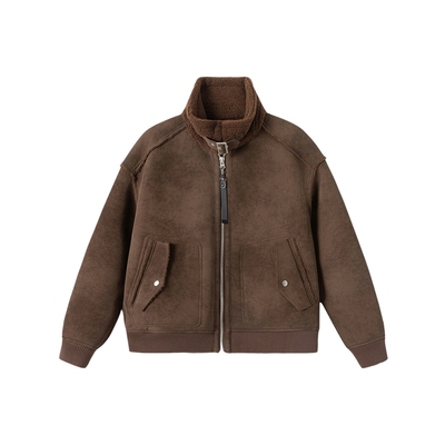 厚款冬季皮毛一体羊羔毛棉服