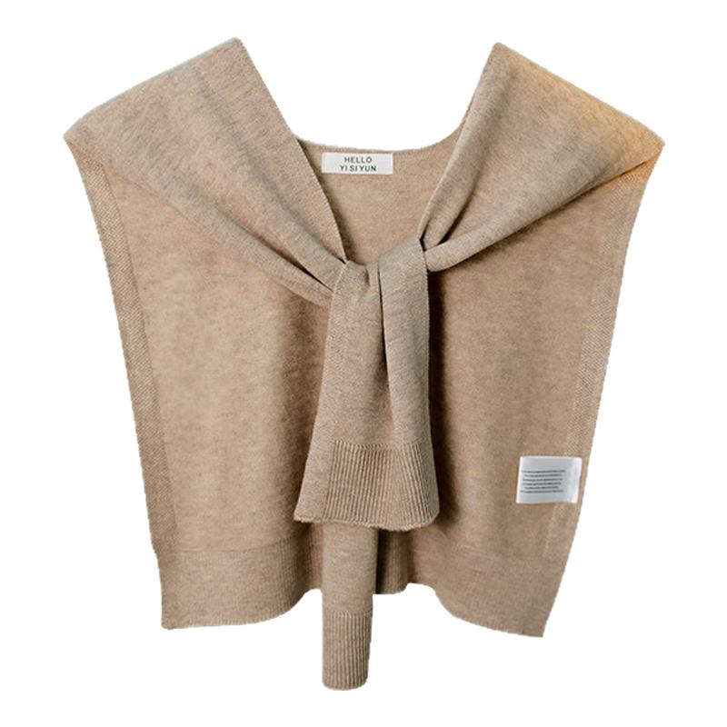 韩版纯色高级感针织羊毛披肩外搭女松弛感穿搭坎肩空调房护肩围巾