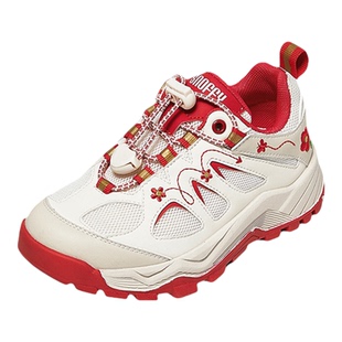 斯纳菲女童运动鞋2026春季新款小女孩红色户外鞋网面透气登山鞋