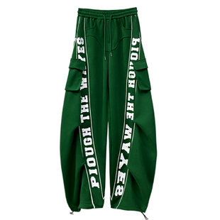 美式侧边口袋设计宽松工装裤女秋新款洋气高腰显瘦百搭直筒弯刀裤