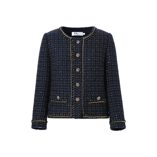 迪图名媛小香风外套女2026初春新款粗花呢刺绣镶金线显贵气短外套