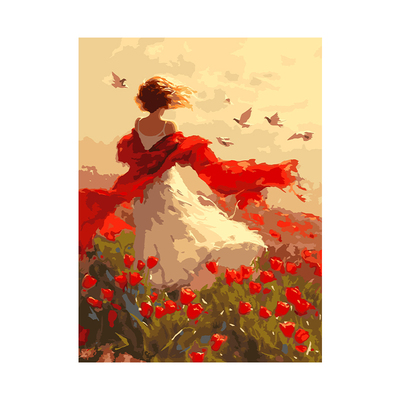 自油自画DIY数字油画绯色风信