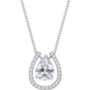 六桂福珠宝马蹄U形925纯银项链女超闪跳动的心生日礼物