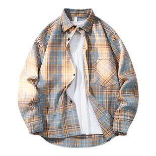 WASSUP格子衬衫男女秋季日系简约长袖衬衣宽松情侣休闲外套