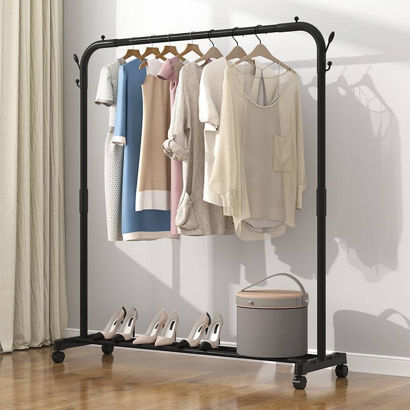 挂衣架落地卧室移动晾衣架单折叠置物架室内衣帽架升级立地杆式