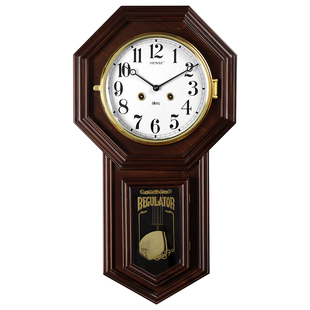 汉时中式机械挂钟客厅传统创意实木时钟报时摆钟复古八卦钟表HP31