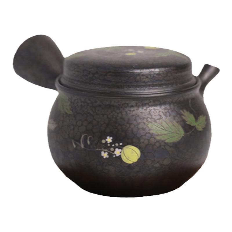 日本常滑烧 昭龙 29007 无钮黄花300ml 纯手工日式紫砂侧把陶茶壶