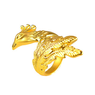 夸张3D硬金戒指黄金孔雀女款999足金24K金凤凰戒子戒环送礼物妈妈