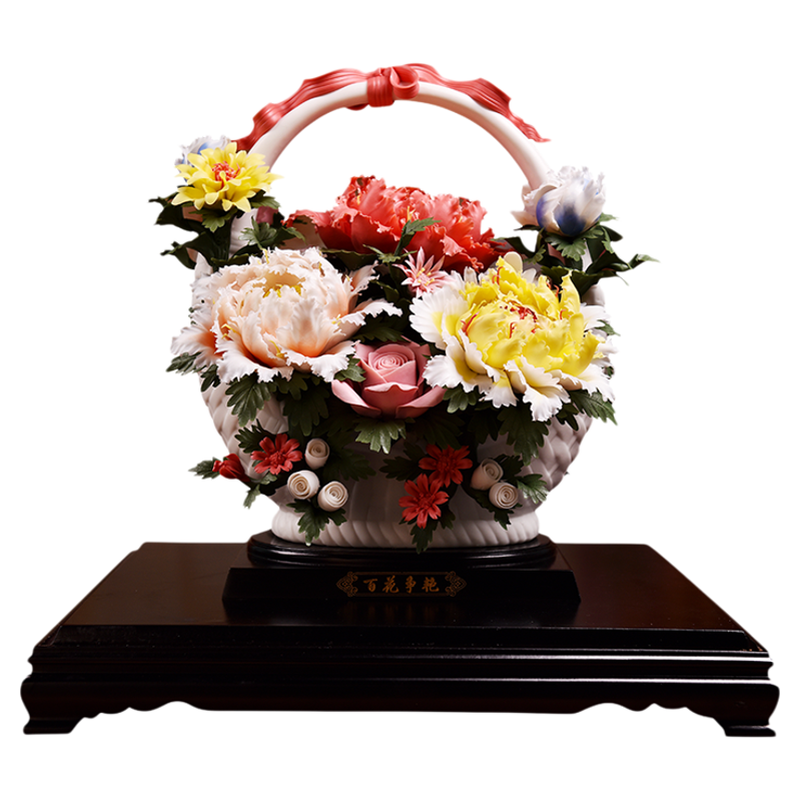百花争艳花篮摆件可定制祝福语