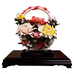 新中式《百花争艳》陶瓷花摆件酒店大厅装饰工艺品公司开业礼品