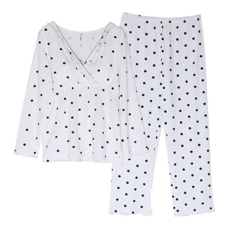 孕妇带胸垫秋衣秋裤两件套纯棉喂奶月子服秋冬产后哺乳家居服妈妈