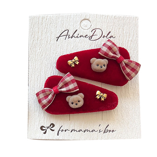 宝宝红色丝绒蝴蝶结发夹儿童侧边碎发刘海夹女孩2026新款新年头饰