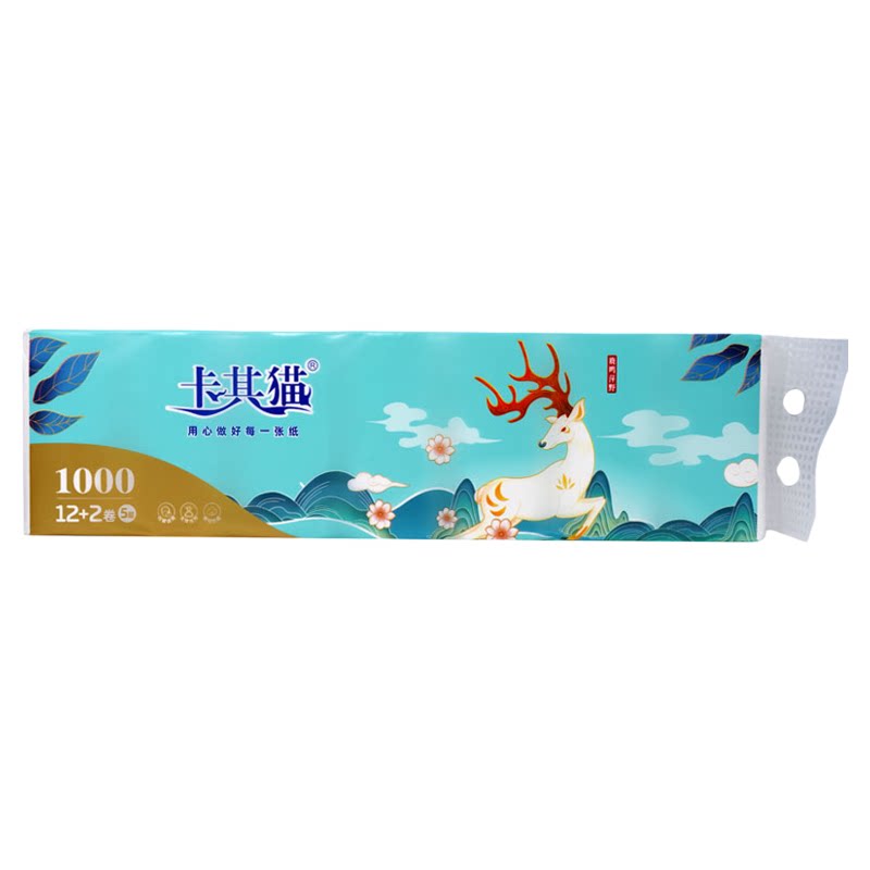卡其猫卷纸1000g*3提纸巾卫生纸厕纸卷筒纸家用无芯手纸加厚42卷