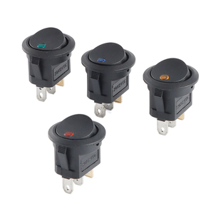 圆形KCD1船型开关12V猫眼红/绿/蓝/黄色带灯3脚2档20A银触点开关