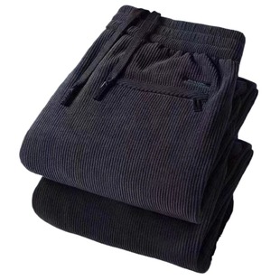 加绒加厚灯芯绒男裤子秋冬季宽松直筒保暖休闲裤中老年弹力长裤子