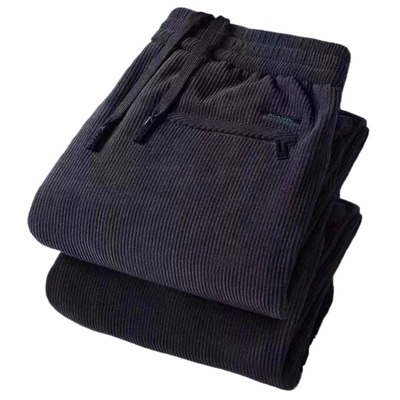 加绒加厚灯芯绒男裤子秋冬季宽松直筒保暖休闲裤中老年弹力长裤子