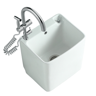 家用陶瓷拖把池阳台一体小号带龙头孔洗拖布池卫生间洗地防溅水池