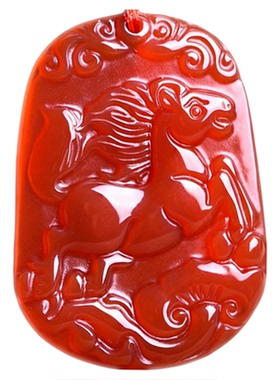 天然红玛瑙生肖吊坠项链新年礼物