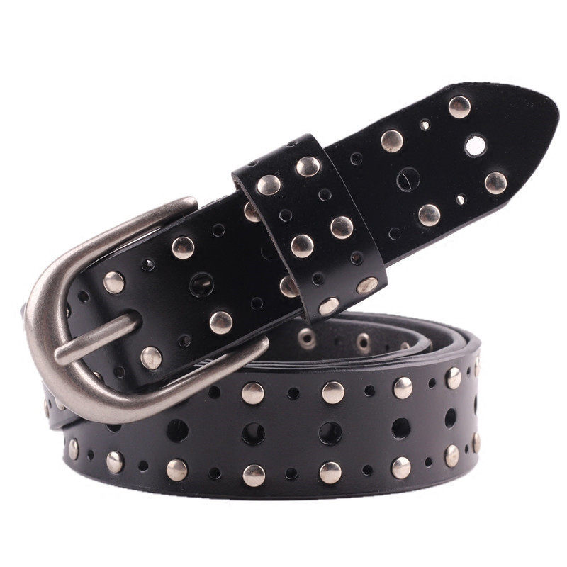 牛仔裤皮带女款真皮女士皮带时尚宽 休闲腰带女牛皮铆钉男朋克潮