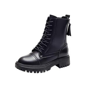 黑色马丁靴女款2026新款秋冬真皮百搭靴子内增高鞋子加绒厚底短靴