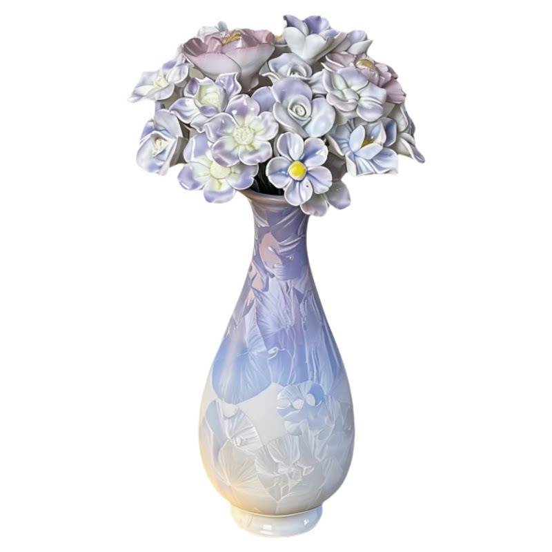景德镇陶瓷花花束渐变结晶花瓶手仿真花/假花