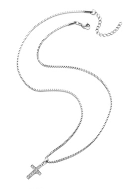 满钻十字架钛钢嘻哈情侣锁骨链