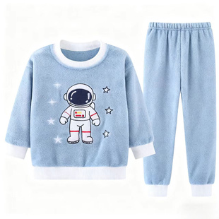 儿童睡衣秋冬季男童加厚法兰绒可爱卡通小女孩中大童珊瑚绒家居服