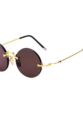 水晶眼镜太阳镜男复古圆形水晶石头墨镜圆脸无框潮东海时尚太子镜