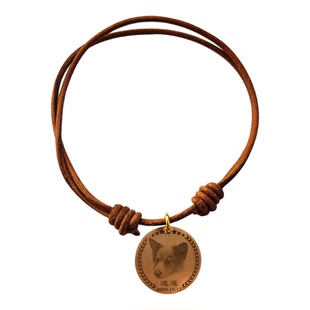 定制照片深雕刻字纯黄铜防走丢宠物猫狗牌简约轻便牛皮绳项圈用品