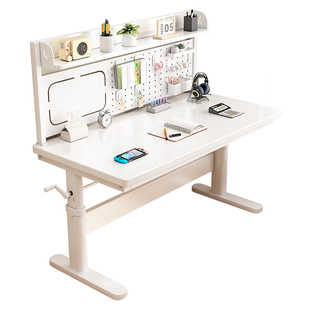 实木升降电脑桌台式家用工作台双人电竞桌简约办公书桌儿童学习桌