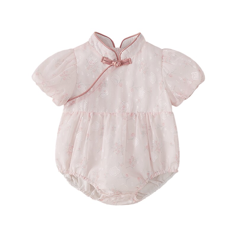 新生幼儿爬服夏天薄款女婴夏季碎花小哈衣中式爬服宝宝夏装连体衣