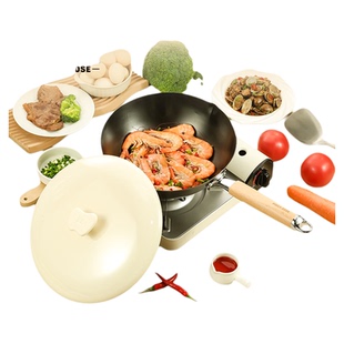 摩卡色珐琅精铁炒锅无涂层传统老式铁锅家用不易粘锅燃气灶专用