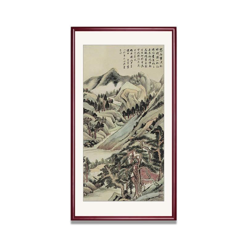 董其昌山水画竖版玄关挂画实木框