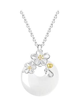 中国珠宝银山茶花平安扣项链女