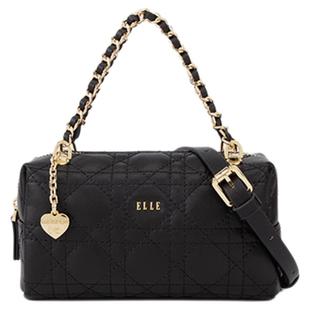 ELLE女包真皮吐司包菱格链条小方包黑色手提包女士精致斜跨小包包