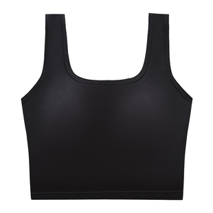 新疆长绒棉女士宽肩方领露脐背心带胸垫免穿文胸纯色吊带内搭外穿