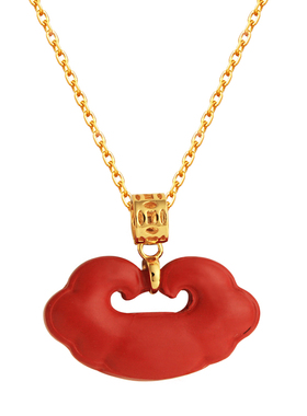 小银匠天然朱砂如意锁吊坠银项链