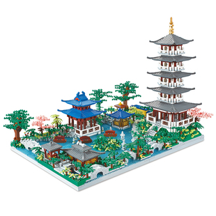 杭州西湖园林积木高难度大型10000粒以上建筑模型男女孩拼装玩具
