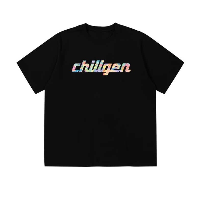 chillgen彩虹色LOGO印花短袖T恤 国潮重磅美式宽松情侣半袖上衣男