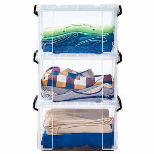 高透明塑料箱高承重直上直下储物整理箱大号衣服收纳储藏箱有盖厚