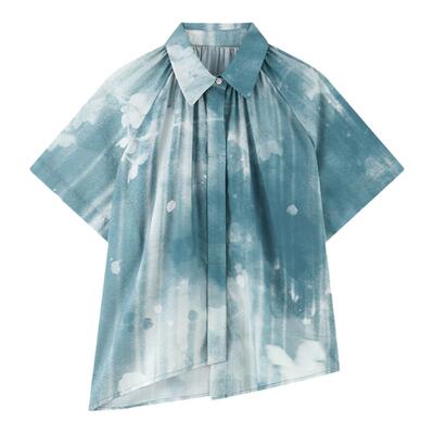 JfYanYan薄款蓝色国风衬衫女短袖