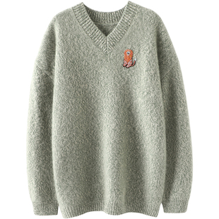 璀璨夺目！裸粉色手工钉珠重磅加厚羊绒衫女V领中长款纯羊绒毛衣