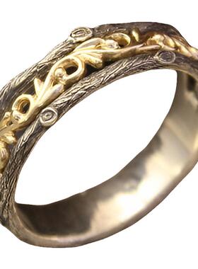 金藤银树皮纯银14K纯金戒指结婚