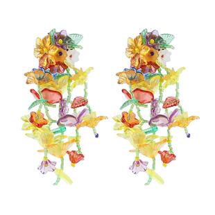 花团锦簇夸张花朵耳环2025年新款潮超仙个性度假风耳饰耳坠耳夹女