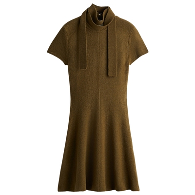 HM女装连衣裙2025秋季新款圆领喇叭形围巾装饰针织连衣裙1299726