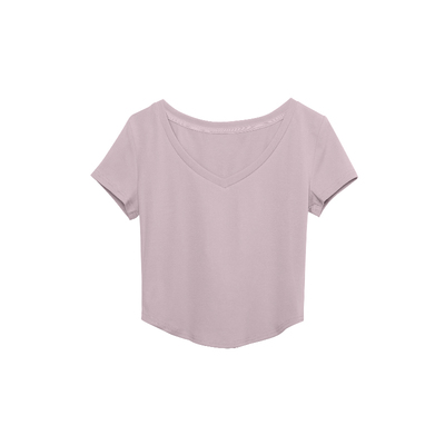 alex stevens薄款多色正肩V领短袖T恤女夏季设计褶皱修身显瘦上衣