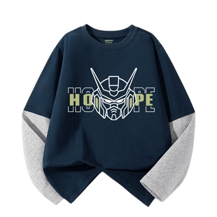 班尼路童装YBB男童长袖t恤春秋纯棉潮酷假两件内搭上衣儿童打底衫