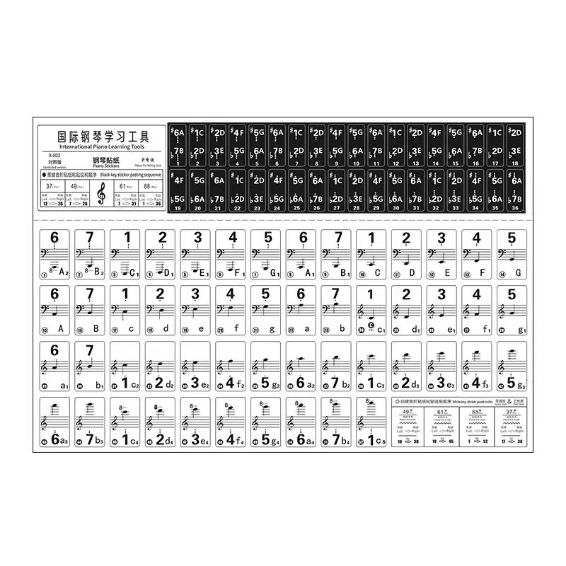 透明钢琴电子琴键盘贴纸88/76/61/54/49键琴键贴五线谱简谱按键贴
